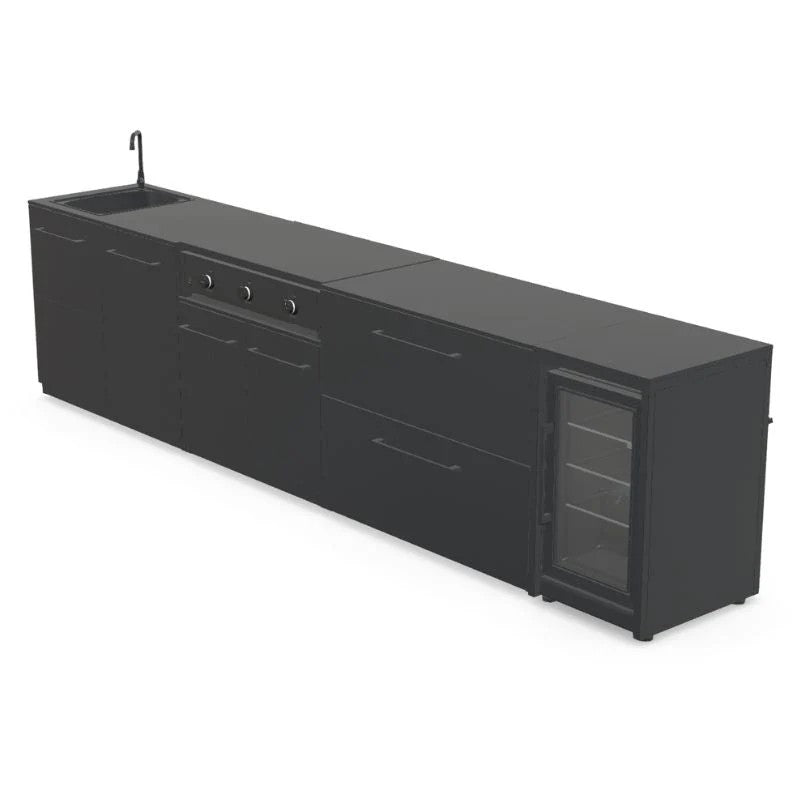 Cozze Elements Modular Outdoor Kitchen with Gas Grill, Storage, Fridge & Sink, Matte Black