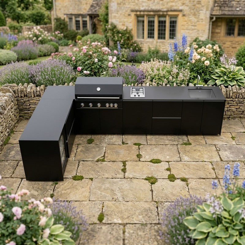 Fontana Ignes Stainless Steel Outdoor Kitchen with 5 Burner Grill, Hob, Sink, Fridge & Storage