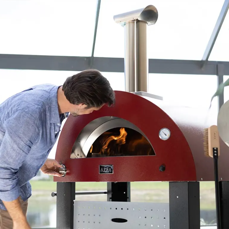 Alfa Forni Moderno 2 Pizze Hybrid Pizza Oven in Antique Red