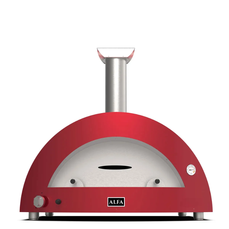 Alfa Forni Red outdoor pizza oven with a white background