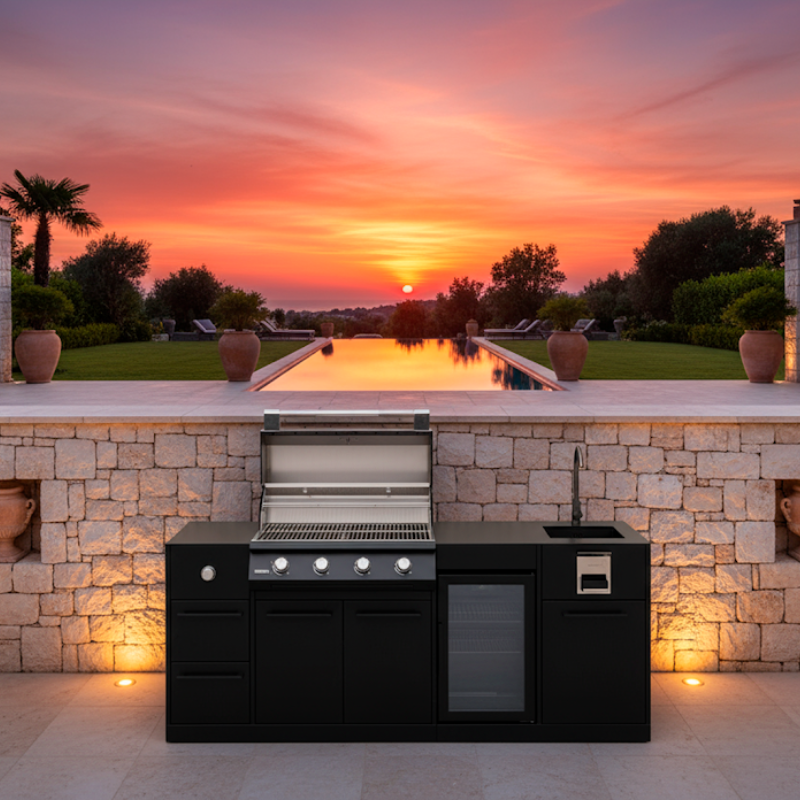 Brabura Lite Maxi 4 Outdoor Kitchen With 4 Burner Built In BBQ, Sink, Fridge and Side Burner