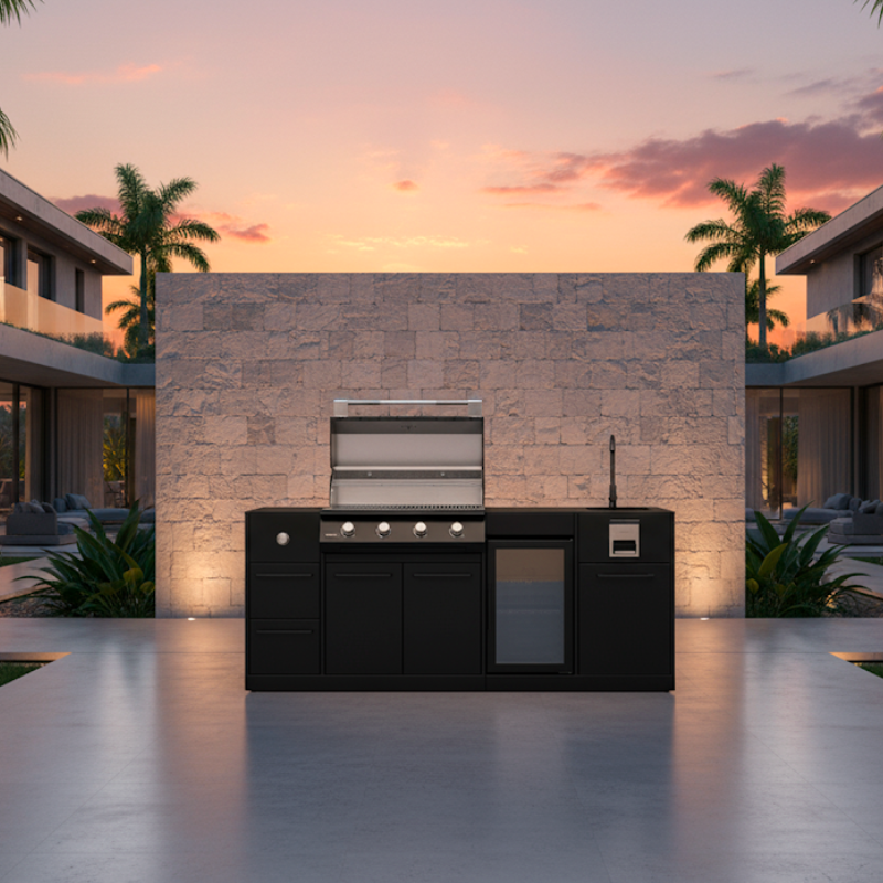 Brabura Lite Maxi 4 Outdoor Kitchen With 4 Burner Built In BBQ, Sink, Fridge and Side Burner