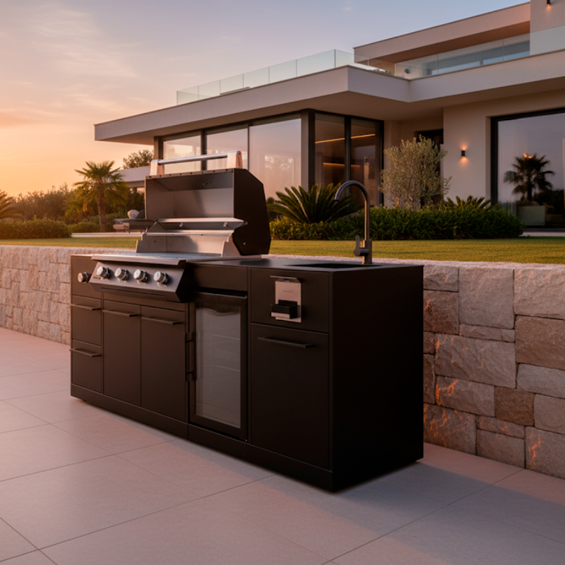 Brabura Lite Maxi 4 Outdoor Kitchen With 4 Burner Built In BBQ, Sink, Fridge and Side Burner