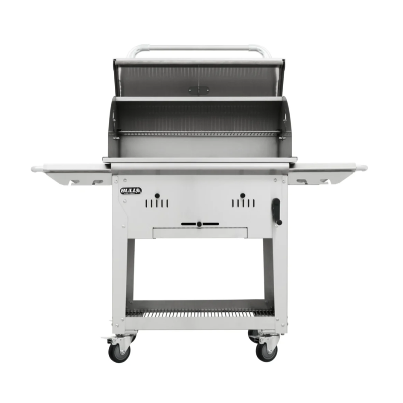 Bull_Bison_BBQ_Charcoal_Cart with open grill on white background with side arms