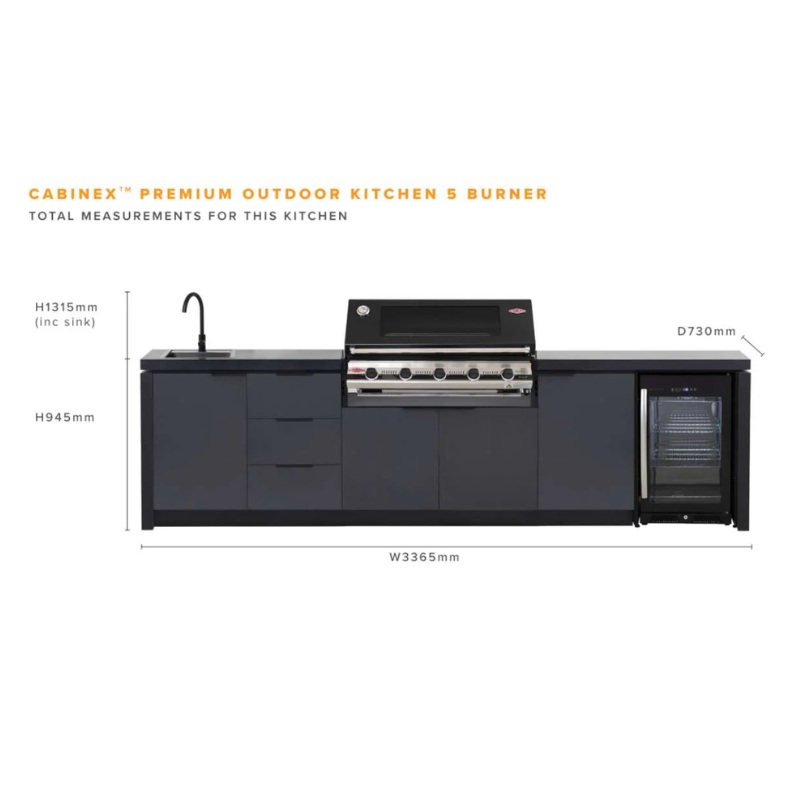 Cabinex Premium Outdoor Kitchen with BeefEater 1600E 5 Burner BBQ & Fridge
