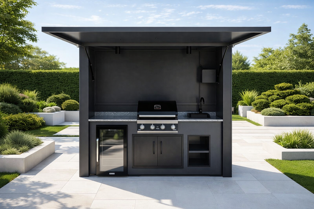 Grillandia Multi Cabana with G4 4-burner gas grill, Sink & Drink Cooler