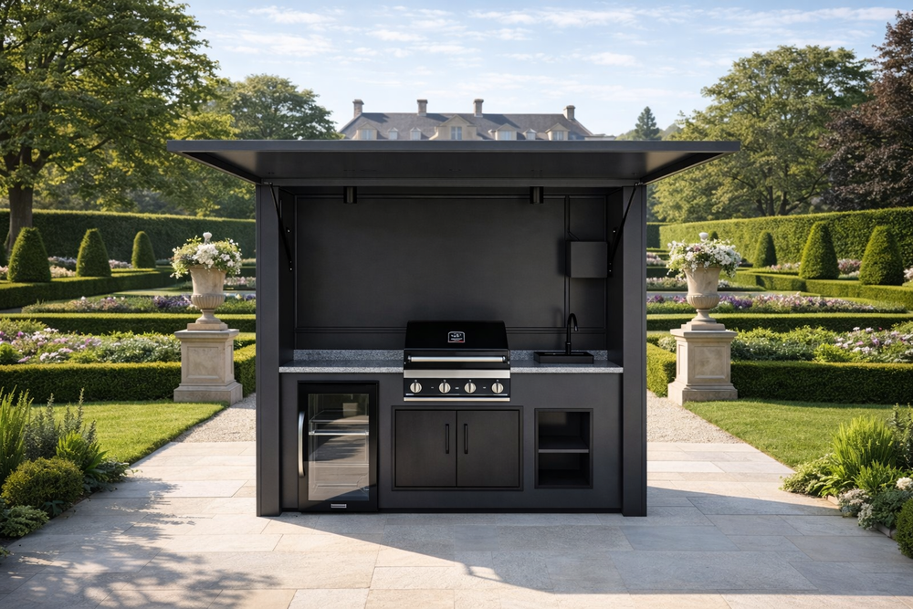 Grillandia Multi Cabana with G4 4-burner gas grill, Sink & Drink Cooler
