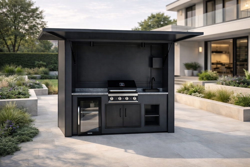 Grillandia Multi Cabana with G4 4-burner gas grill, Sink & Drink Cooler