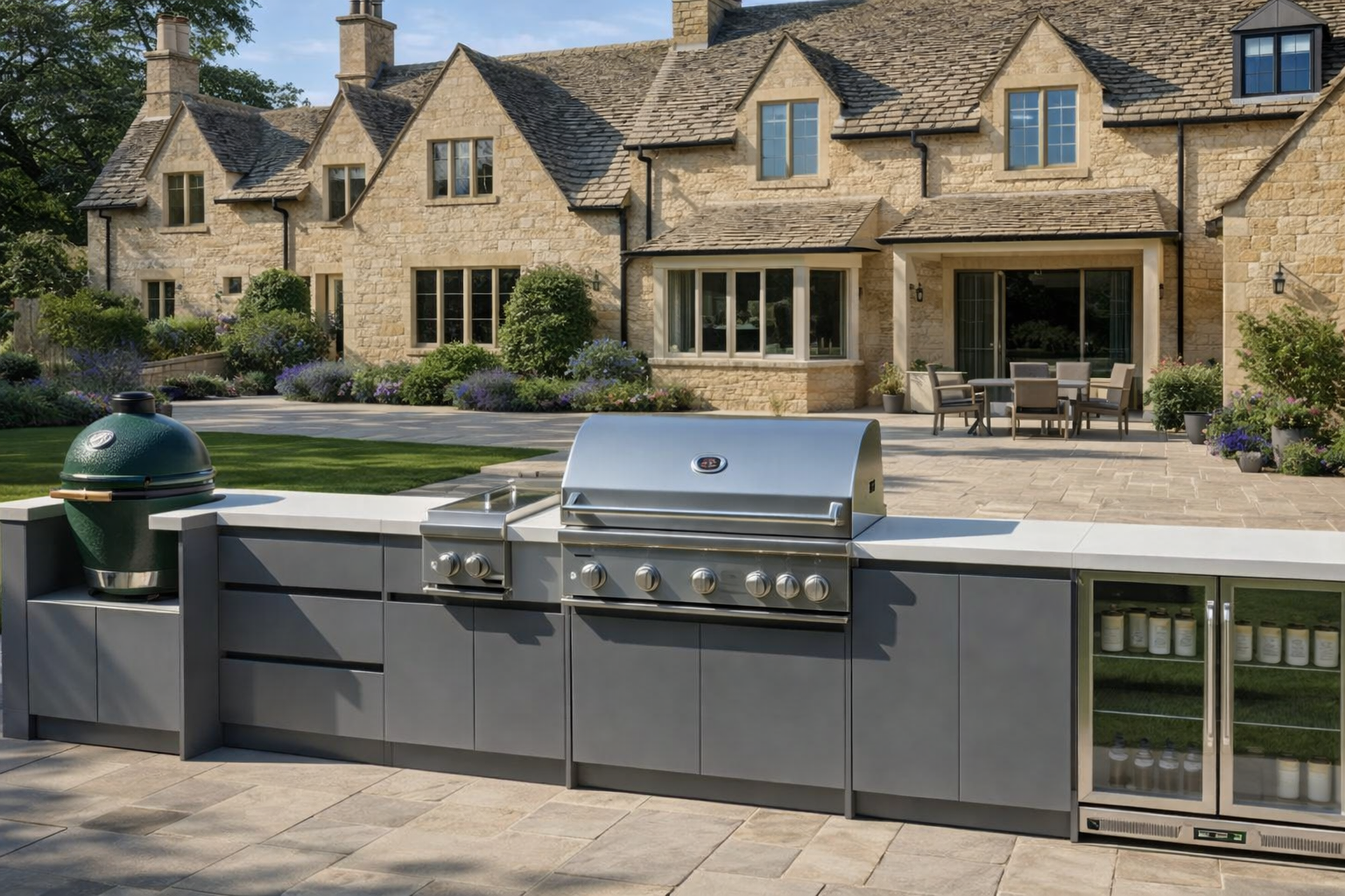 Whistler Fairford Outdoor Kitchen with Burford 5 Burner BBQ and Kamado Unit | 5.2M Full-Length