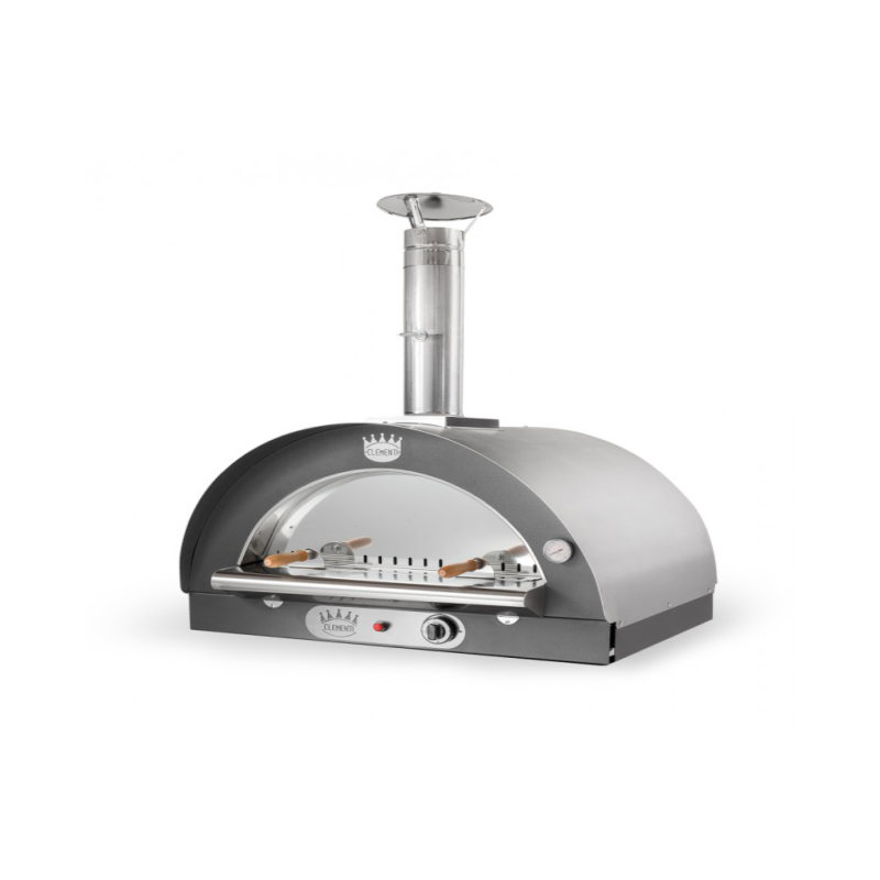 Front view of Clementi Original gas fired pizza oven in stainless steel