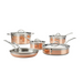 Close up of Hestan CopperBond Induction Copper Skillets, Saucepans & Lids, Sauté Pan & Stock Pot Set: 10 Piece