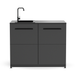 Black kitchen cabinet with sink on a white background