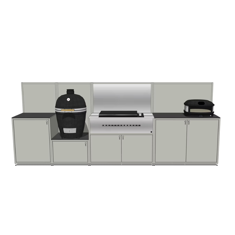 EO Chroma Modular Outdoor Kitchen Set 4.1 with Ceramic Egg, Built-in Fulgor BBQ & Pizza Oven Space l 304 Grade Stainless Steel l Silk Edition