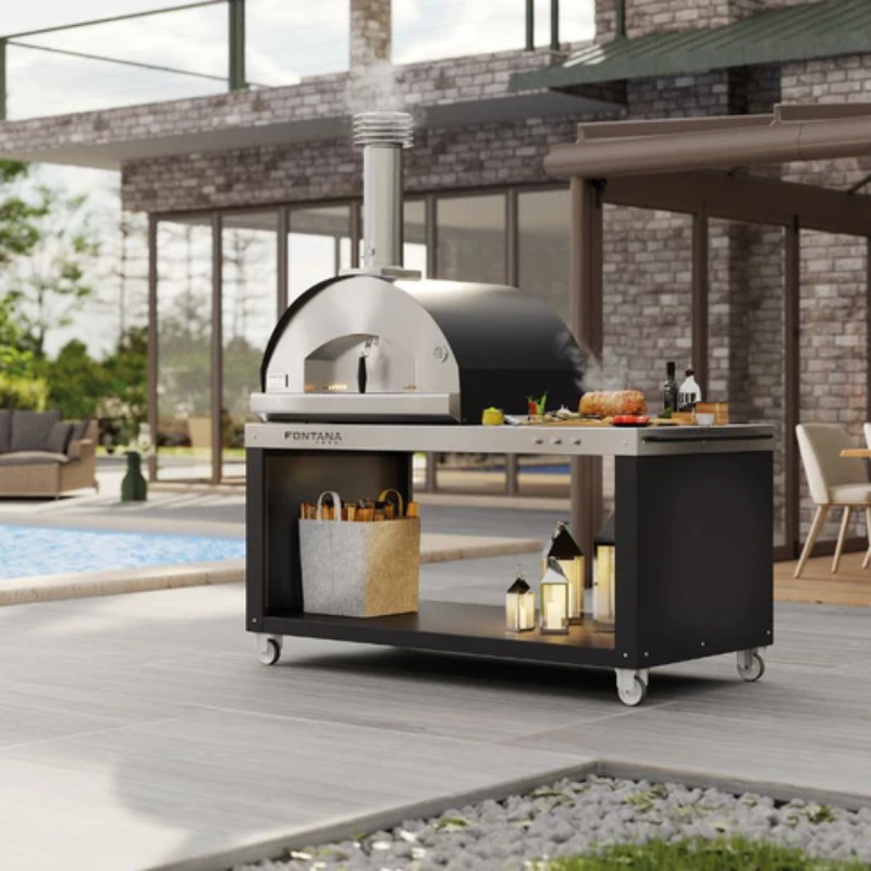 Fontana Mangiafuoco Wood Fired Pizza Oven In Stainless Steel Including Trolley