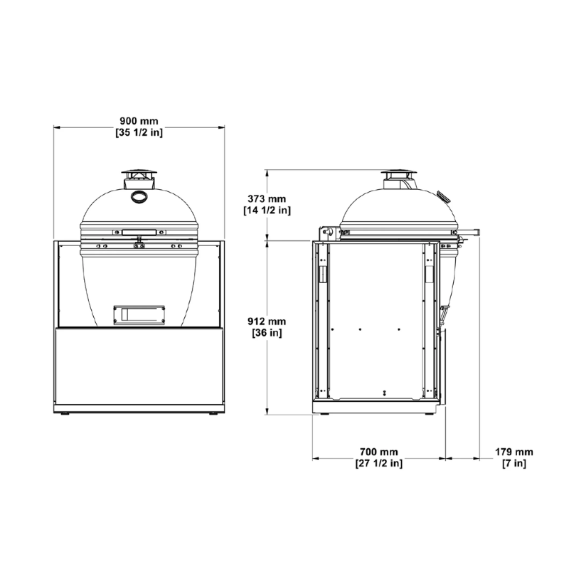 Fontana Ignes Nero 24" Kamado Charcoal Grill with Smart or Premium Outdoor Kitchen Cabinet