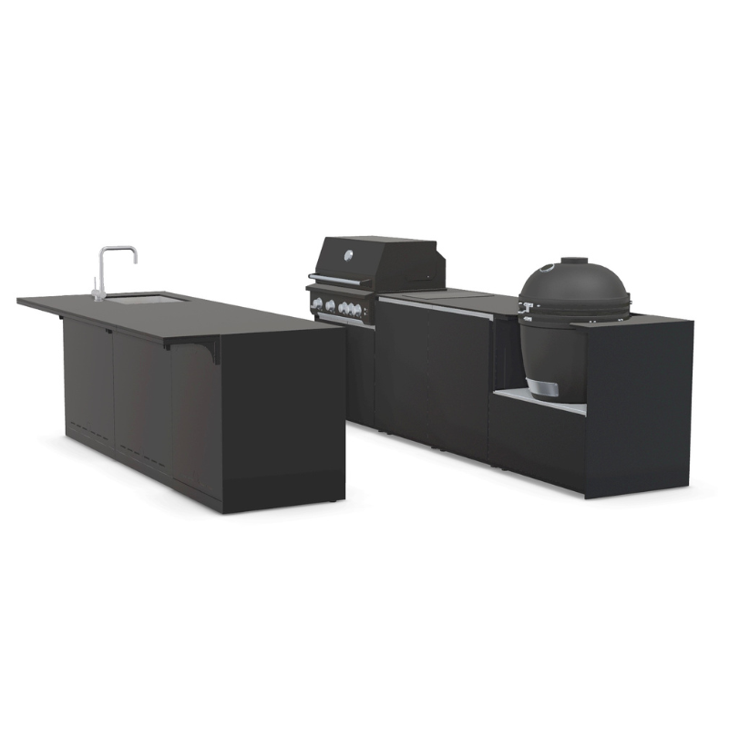Fontana Ignes Stainless Steel Outdoor Kitchen Bar with 4 Burner BBQ, Kamado, Induction Hob, Sink, Fridge & Storage