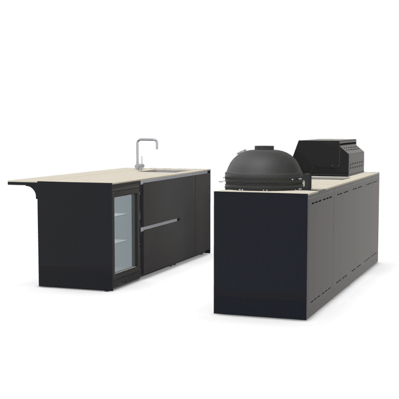 Fontana Ignes Stainless Steel Outdoor Kitchen Bar with 4 Burner BBQ, Kamado, Induction Hob, Sink, Fridge & Storage