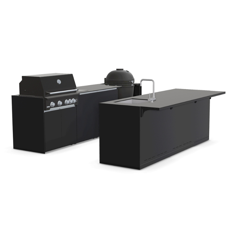 Fontana Ignes Stainless Steel Outdoor Kitchen Bar with 4 Burner BBQ, Kamado, Induction Hob, Sink, Fridge & Storage