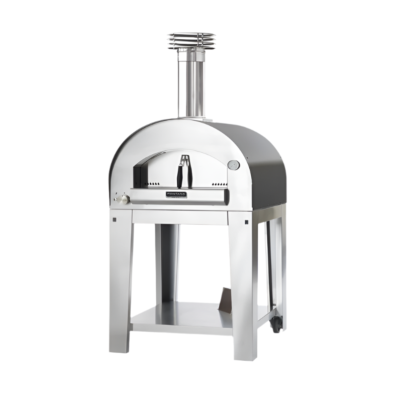 Front view of Fontana Margherita Duel Fired Pizza Oven in Anthracite Including Trolley in Anthracite