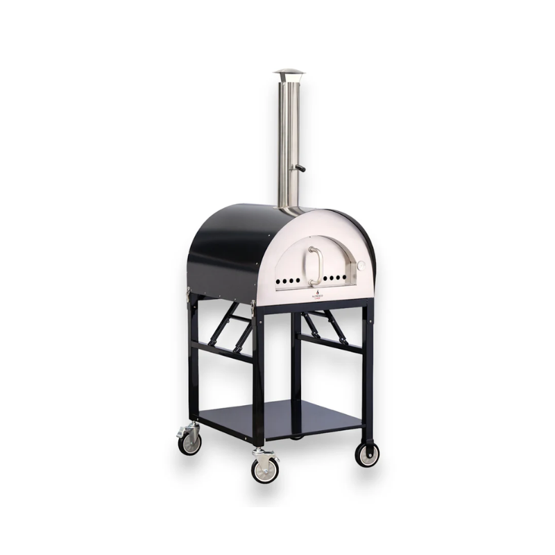 Front view of Alfresco Chef Naples Wood Fire Pizza Oven in black