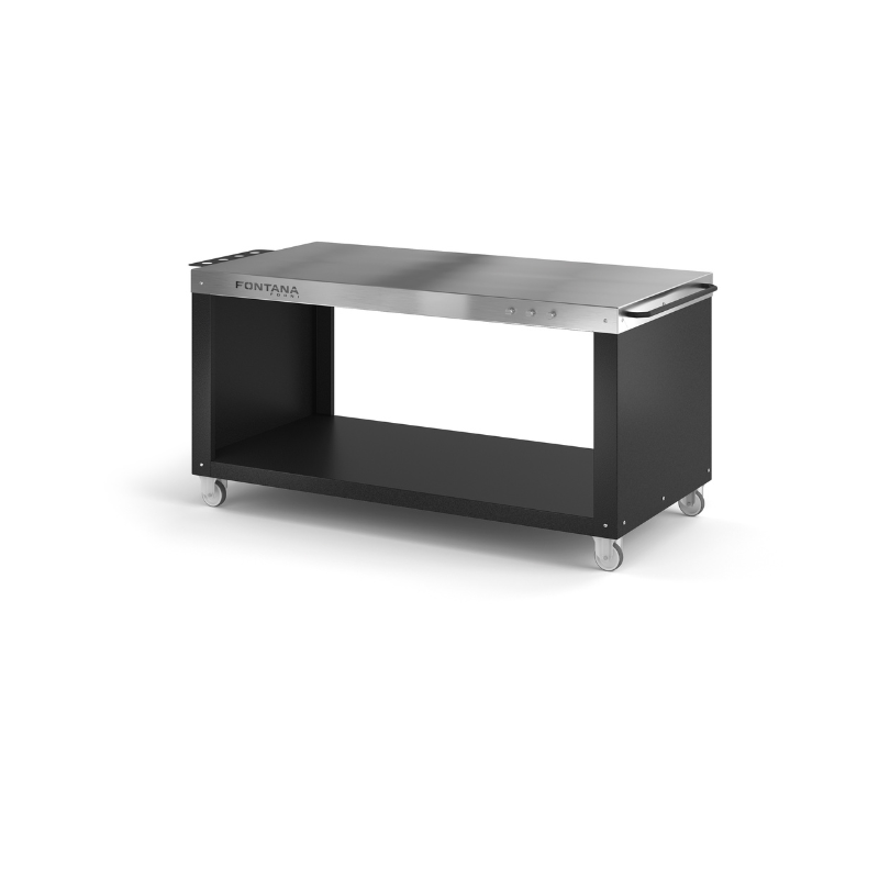 Front view of Fontana Forni Pizza Desk in Stainless and Black