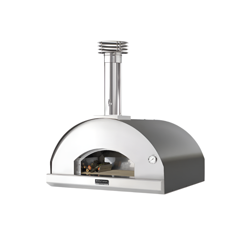 Front view of Fontana Marinara Anthracite Build In Wood Pizza Oven on white background