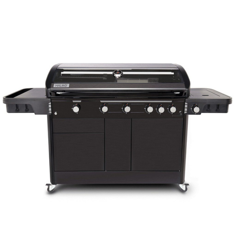 Front view of Halmo 7 Burner Premium Gas Barbecue Including Side Burner