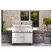 Front view of Whistler Bibury 5 + Side burner Gas BBQ against front of house