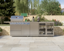 Front view of Whistler Blockley Cirencester Outdoor Kitchen 4 Burner BBQ, Gas Cabinet & Double Door Fridge