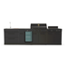 Black outdoor kitchen with grill and refrigerator on a white background