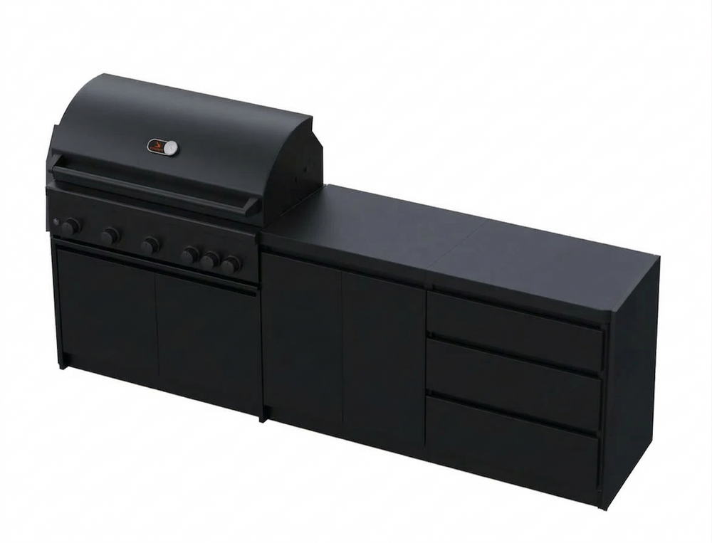 Whistler Fairford Premium 2.7M Grey Outdoor Kitchen with Burford 5-Burner BBQ