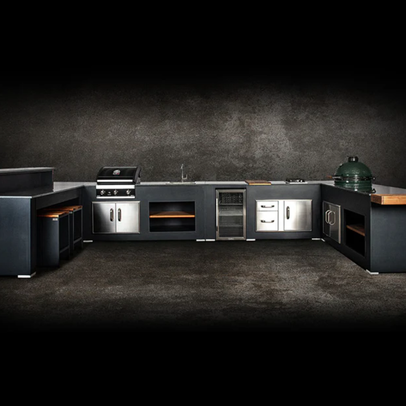 Grillandia 'Well Done' U-Shaped Outdoor Kitchen with Big Green Egg & Entertainment Center