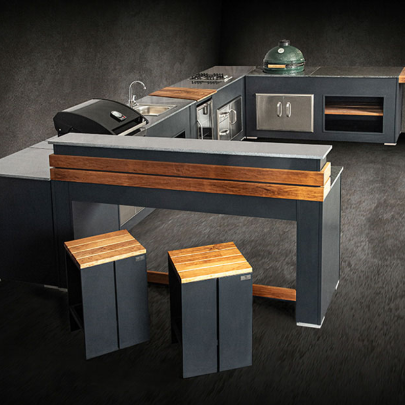Grillandia Outdoor Kitchen Aluminum Bar Unit with 2 Thermowood Stools
