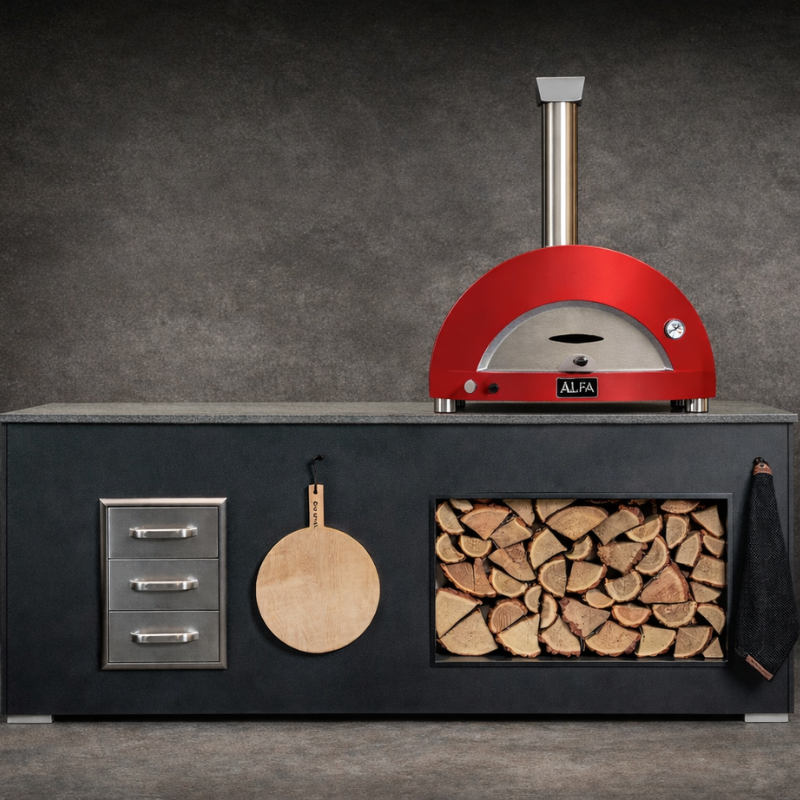 Grillandia Modular Outdoor Kitchen with a Alfa Forni Moderno Hybrid 2 Pizze Oven