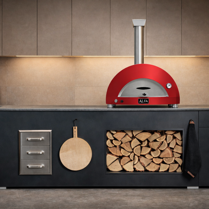 Grillandia Modular Outdoor Kitchen with a Alfa Forni Moderno Hybrid 2 Pizze Oven