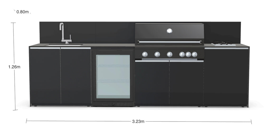 Fontana Ignes Black Outdoor Kitchen with 5 Burner BBQ, Sink, Fridge & Gas Hob