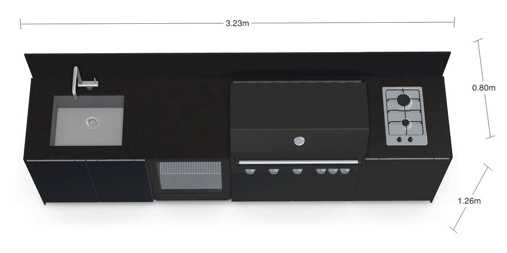 Fontana Ignes Black Outdoor Kitchen with 5 Burner BBQ, Sink, Fridge & Gas Hob