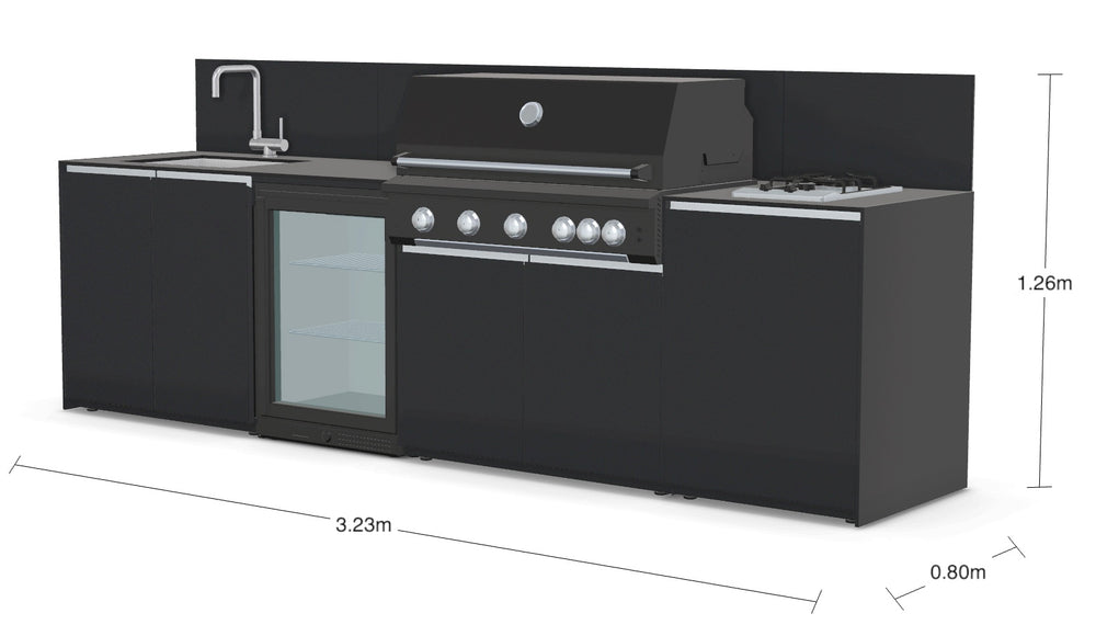 Fontana Ignes Black Outdoor Kitchen with 5 Burner BBQ, Sink, Fridge & Gas Hob