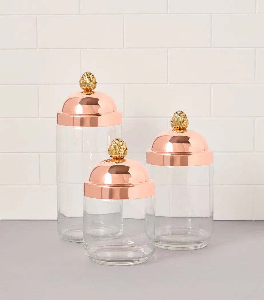 Ruffoni Historia Glass Kitchen Jars Set of 3 with Copper Lids