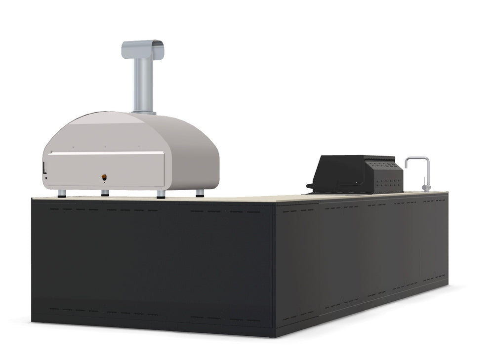 Fontana Ignes L-Shaped Outdoor Kitchen with Volta 90 Pizza Oven, 4 Burner BBQ, Induction Hob, Sink & Storage