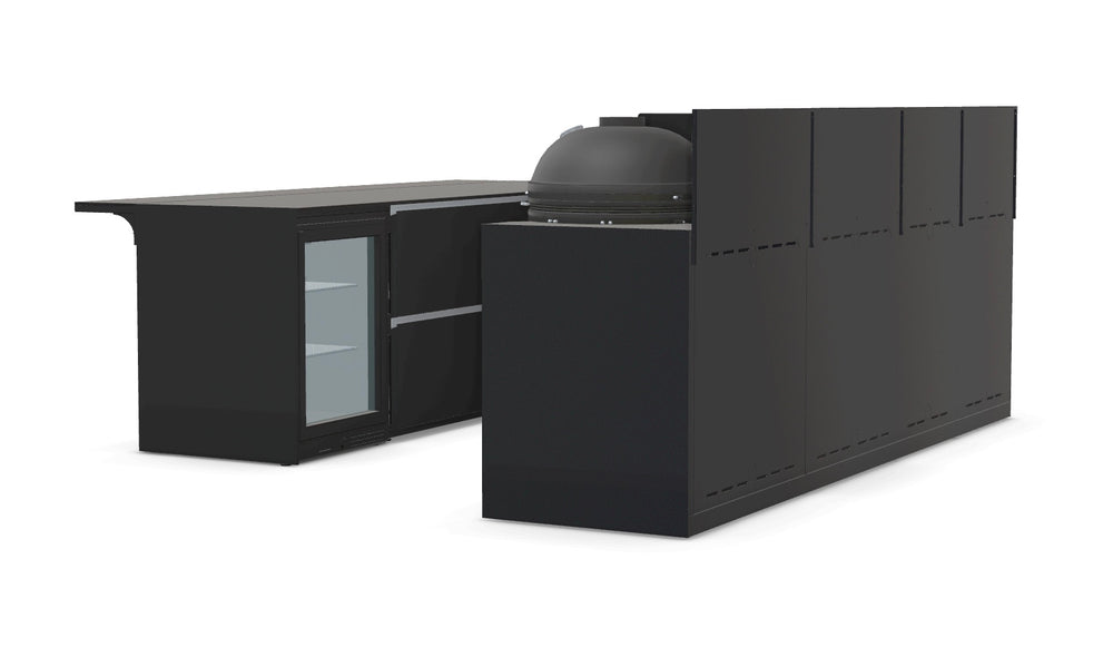 Fontana Ignes Outdoor Kitchen in Black with Bar, 4 Burner BBQ, Kamado, Induction Hob, Fridge & Premium Storage