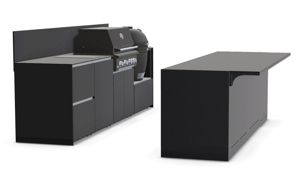 Fontana Ignes Outdoor Kitchen in Black with Bar, 4 Burner BBQ, Kamado, Induction Hob, Fridge & Premium Storage