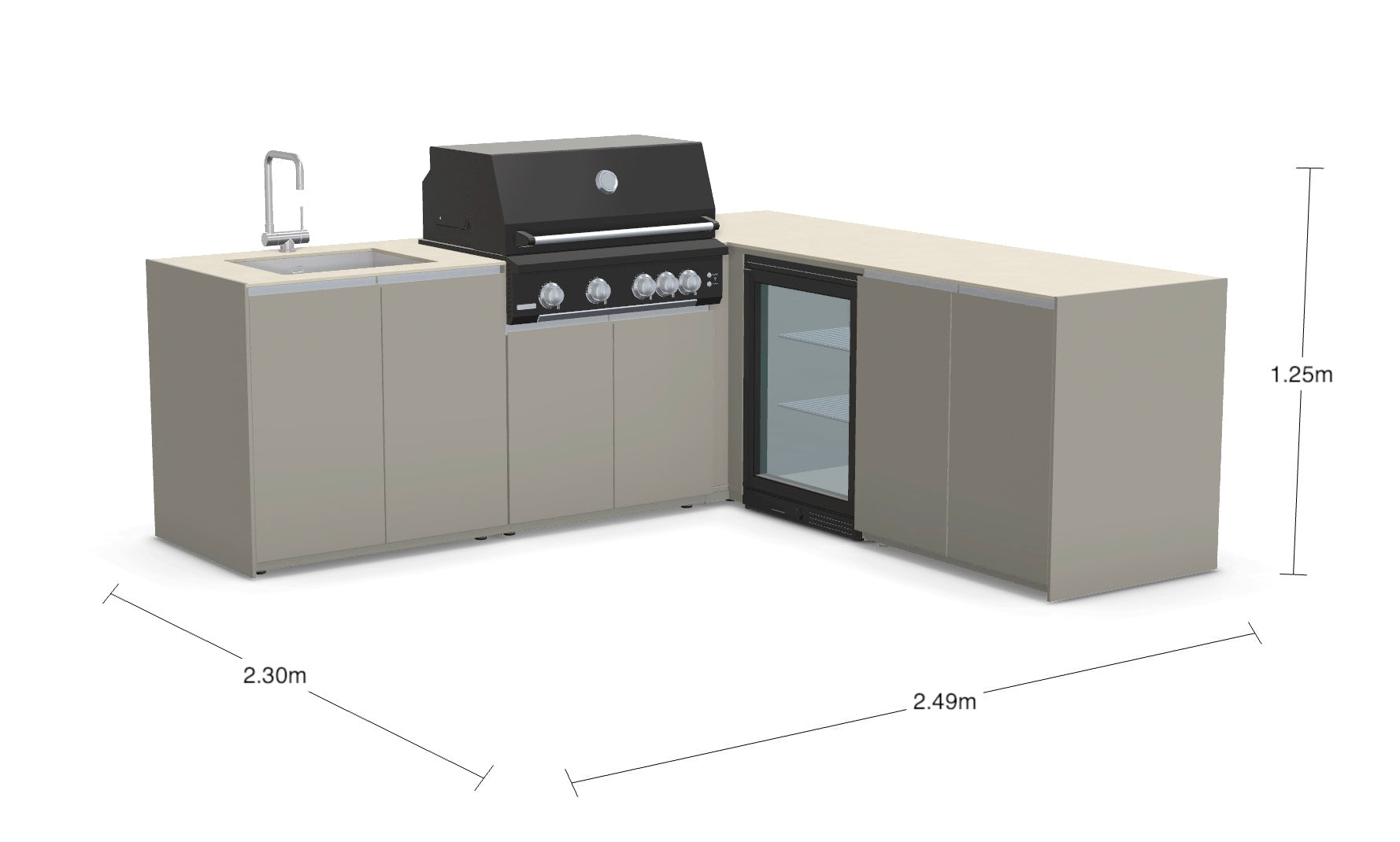 Fontana Ignes L-Shaped Outdoor Kitchen with Four-Burner BBQ, Sink, Fridge & Storage