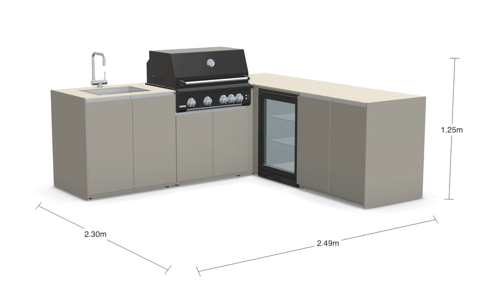 Fontana Ignes L-Shaped Outdoor Kitchen with Four-Burner BBQ, Sink, Fridge & Storage