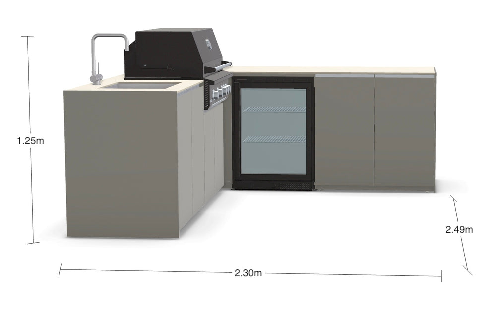 Fontana Ignes L-Shaped Outdoor Kitchen with Four-Burner BBQ, Sink, Fridge & Storage