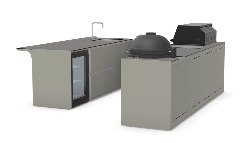 Fontana Ignes Stainless Steel Outdoor Kitchen Bar with 4 Burner BBQ, Kamado, Induction Hob, Sink, Fridge & Storage