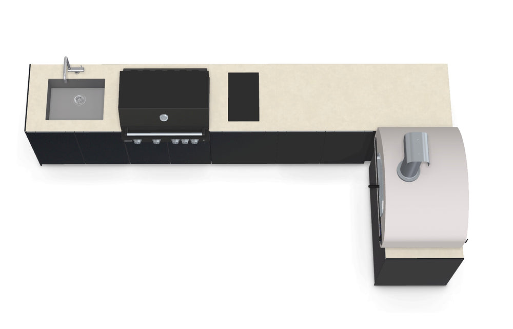 Fontana Ignes L-Shaped Outdoor Kitchen with Volta 90 Pizza Oven, 4 Burner BBQ, Induction Hob, Sink & Storage