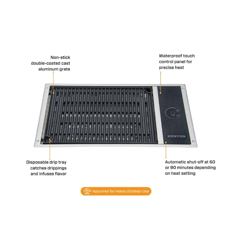 Kenyon No Lid Electric Grill Stainless Steel Touch Control