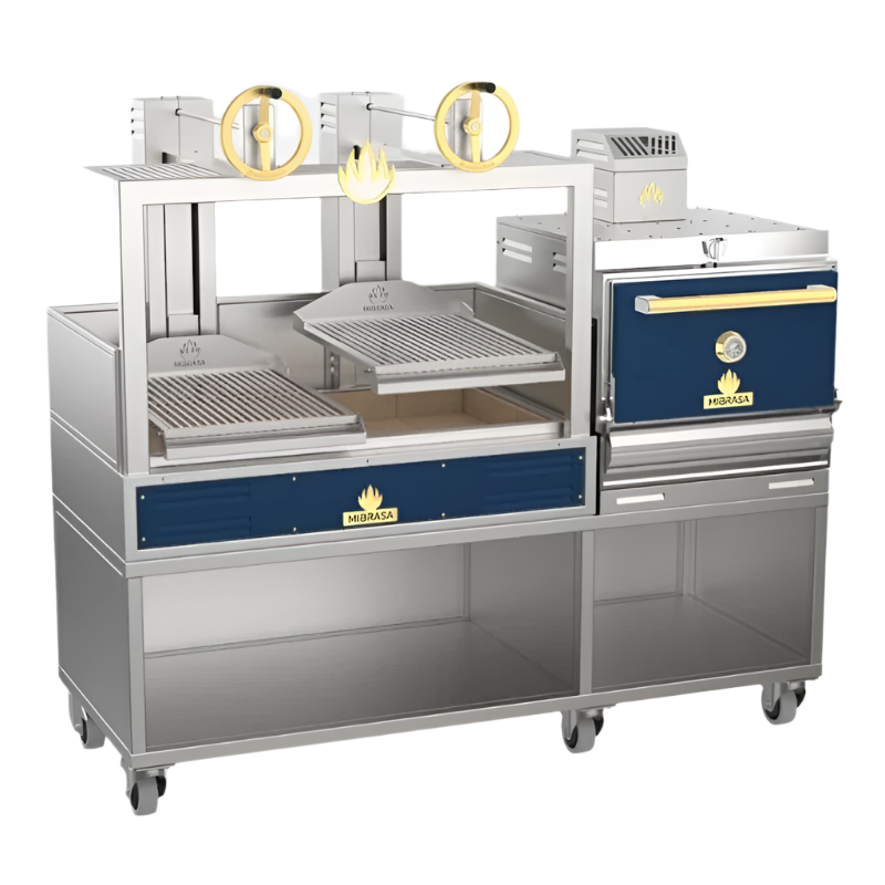 Mibrasa Double Parrilla Open Grill GMB130 + HMB75 Compact Oven in blue