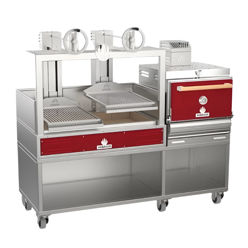 Mibrasa Double Parrilla Open Grill GMB130 + HMB75 Compact Oven in red